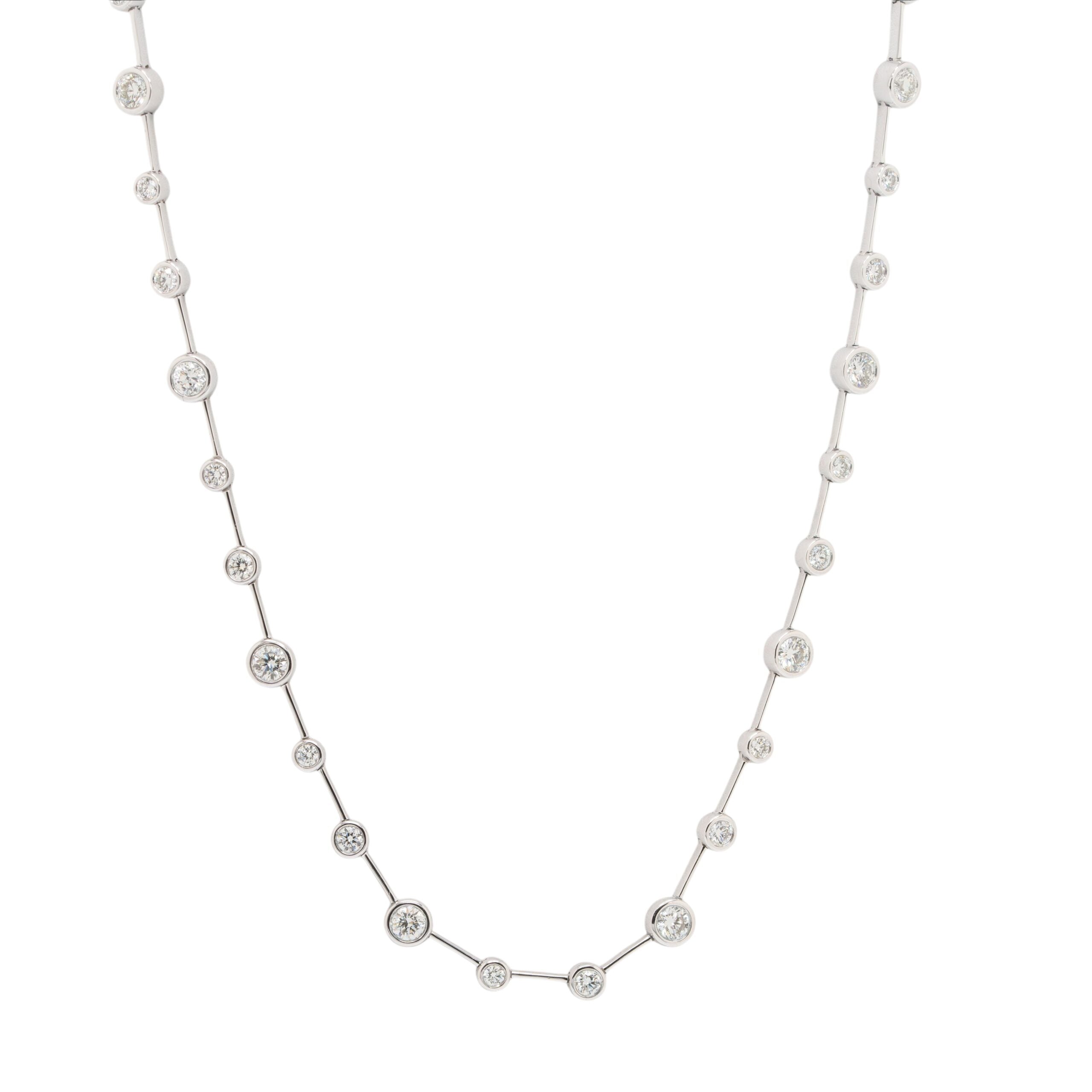 14k White Gold Diamond By-The-Yard Bezel Necklace