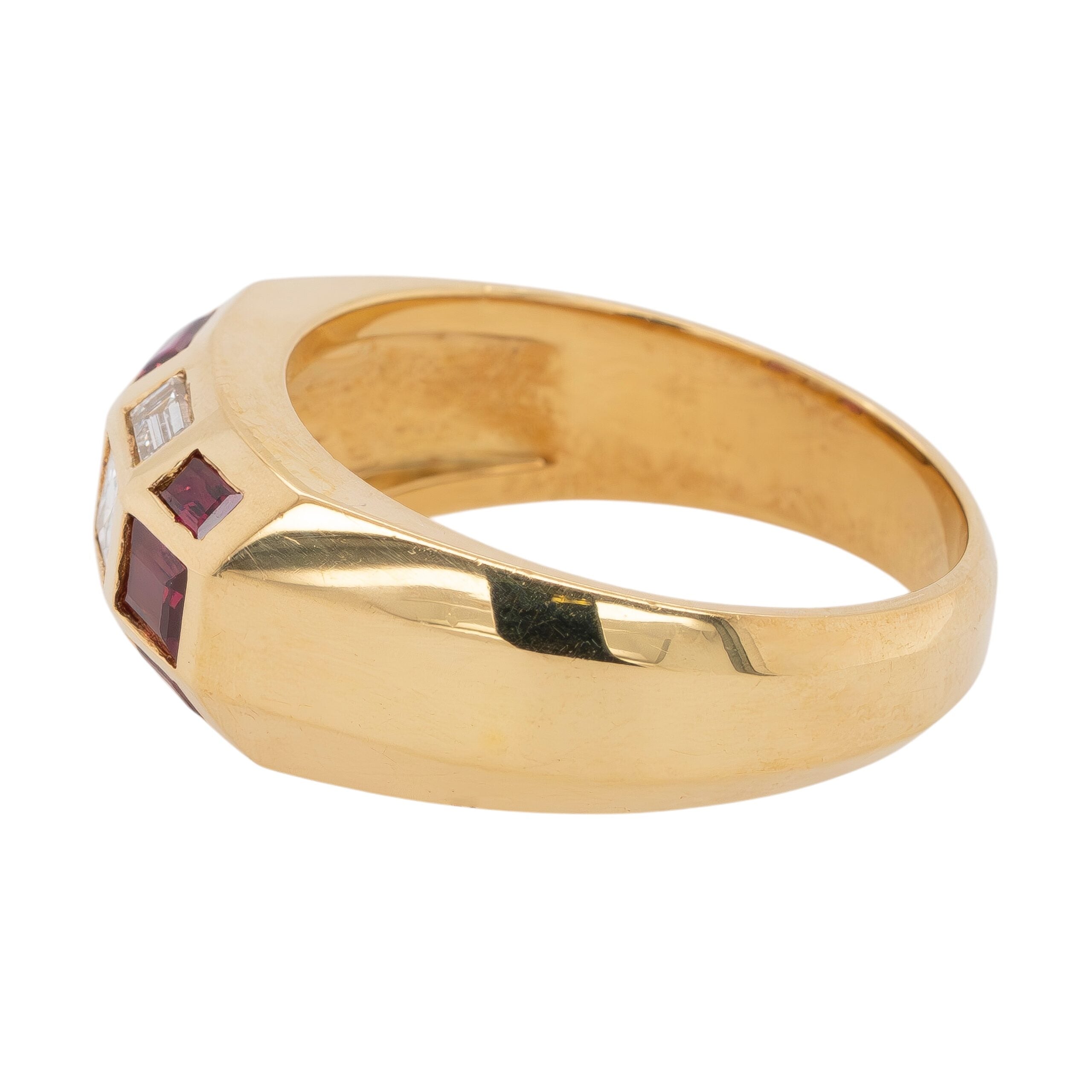 18k Yellow Gold Ruby and Baguette Diamond Men's Ring