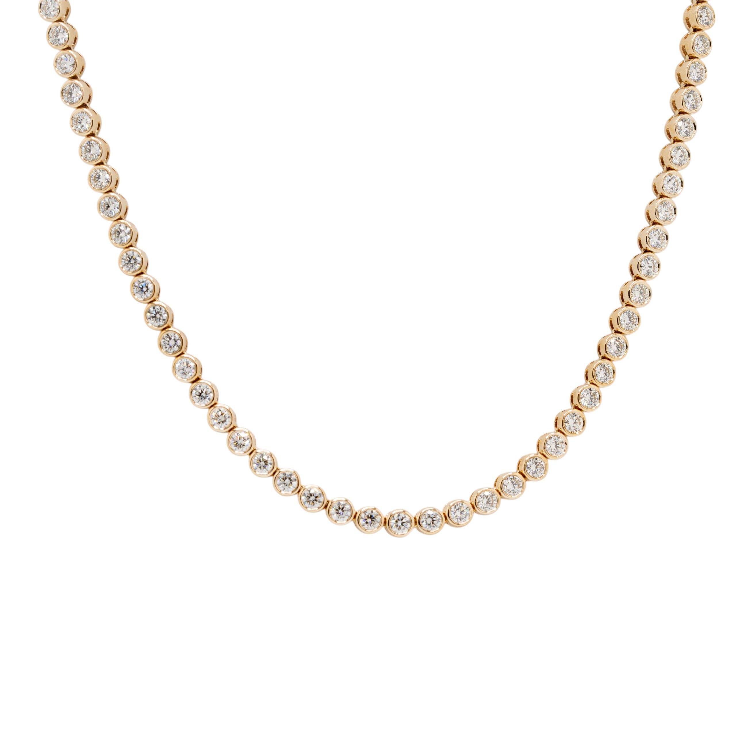 14k Yellow Gold Natural Round Brilliant Diamond Beaded Tennis Necklace