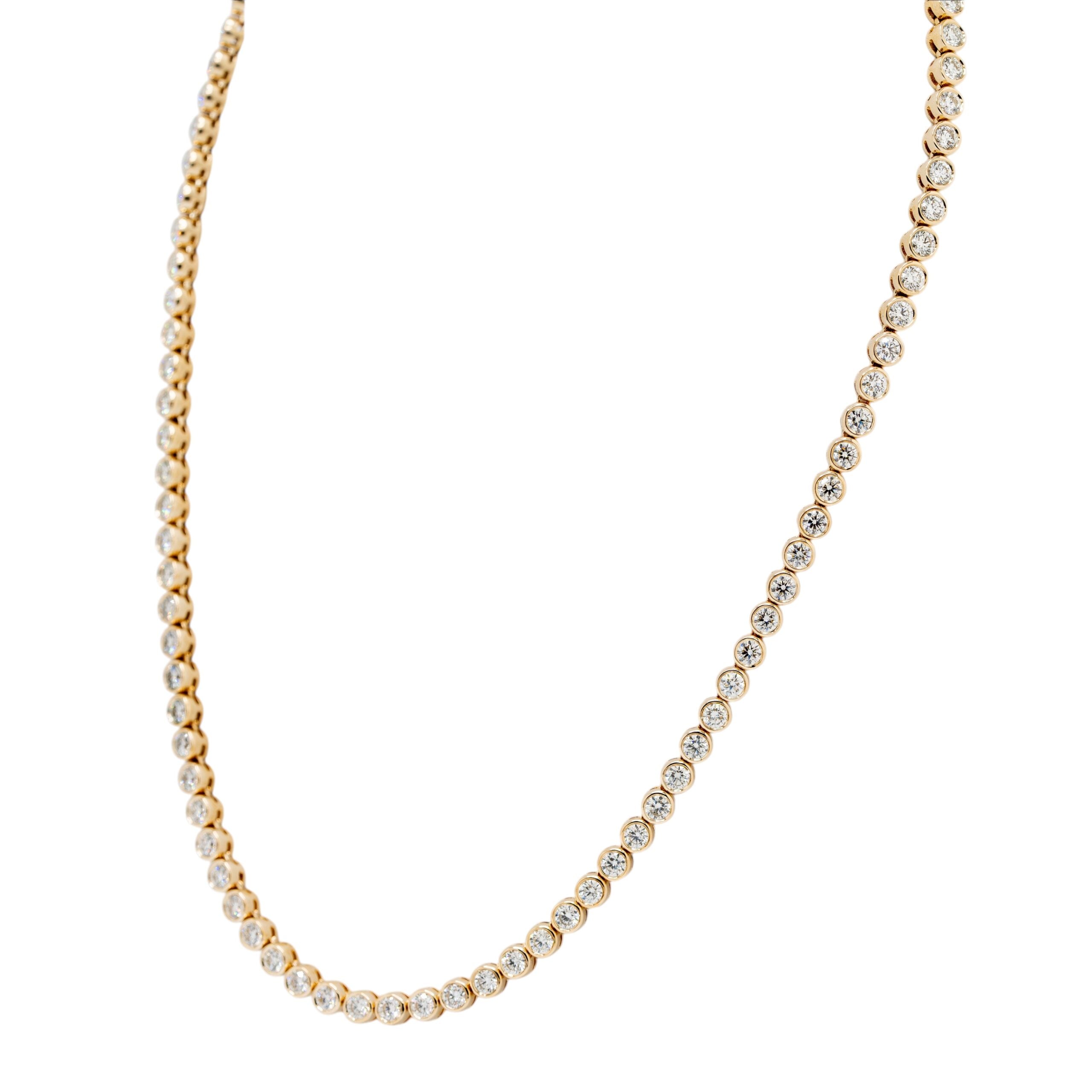 14k Yellow Gold Natural Round Brilliant Diamond Beaded Tennis Necklace