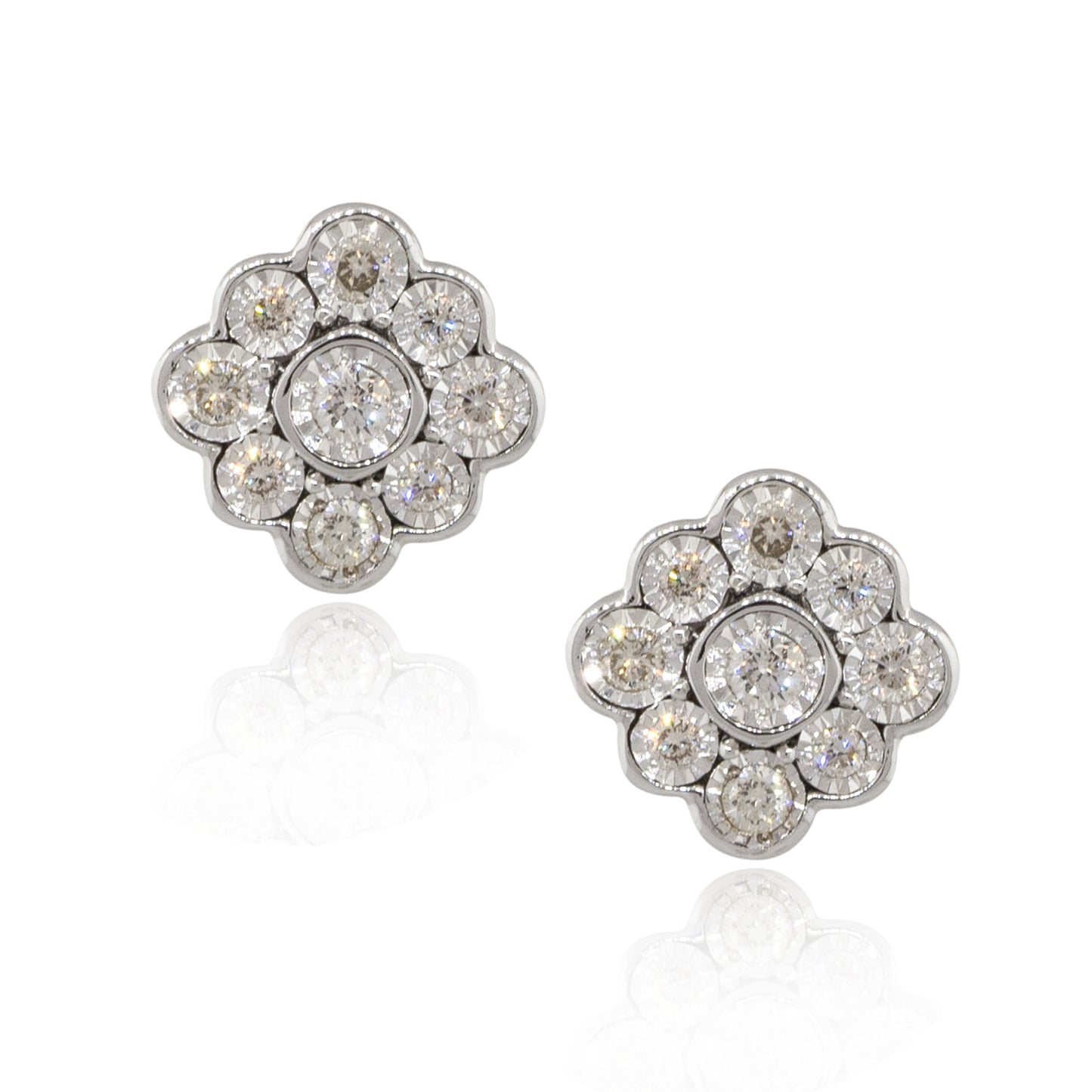 14k White Gold 0.25ctw Round Diamond Floral Stud Earrings