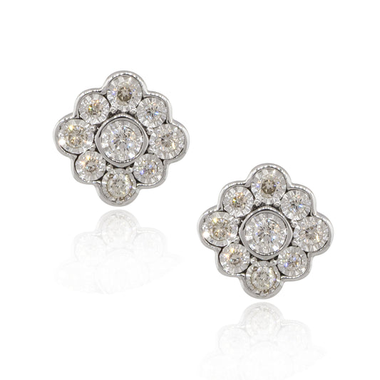 14k White Gold 0.25ctw Round Diamond Floral Stud Earrings