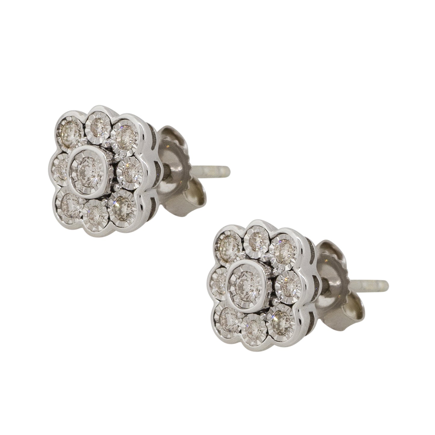 14k White Gold 0.25ctw Round Diamond Floral Stud Earrings