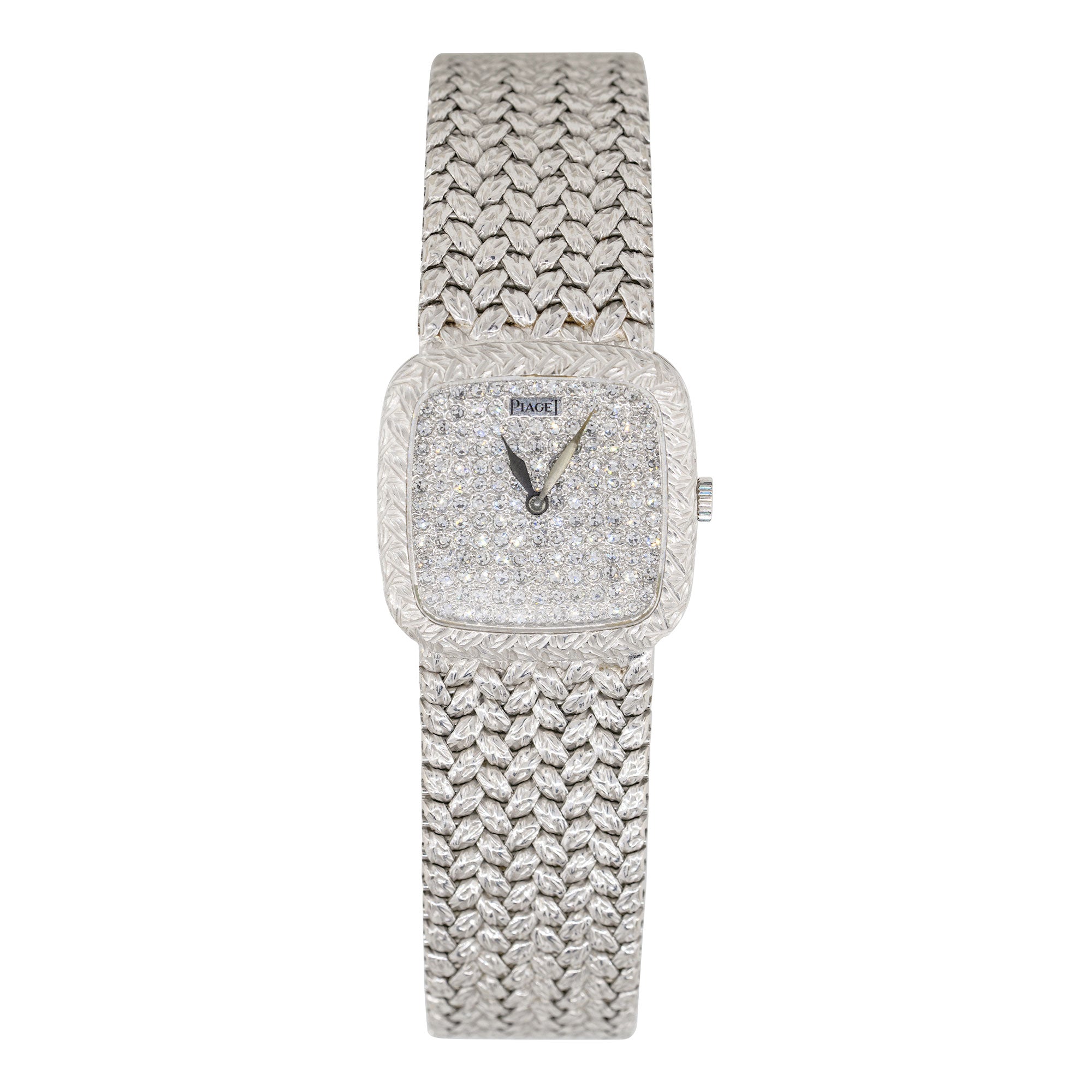 Piaget 9902D2 18k White Gold Diamond Pave Dial Vintage Watch