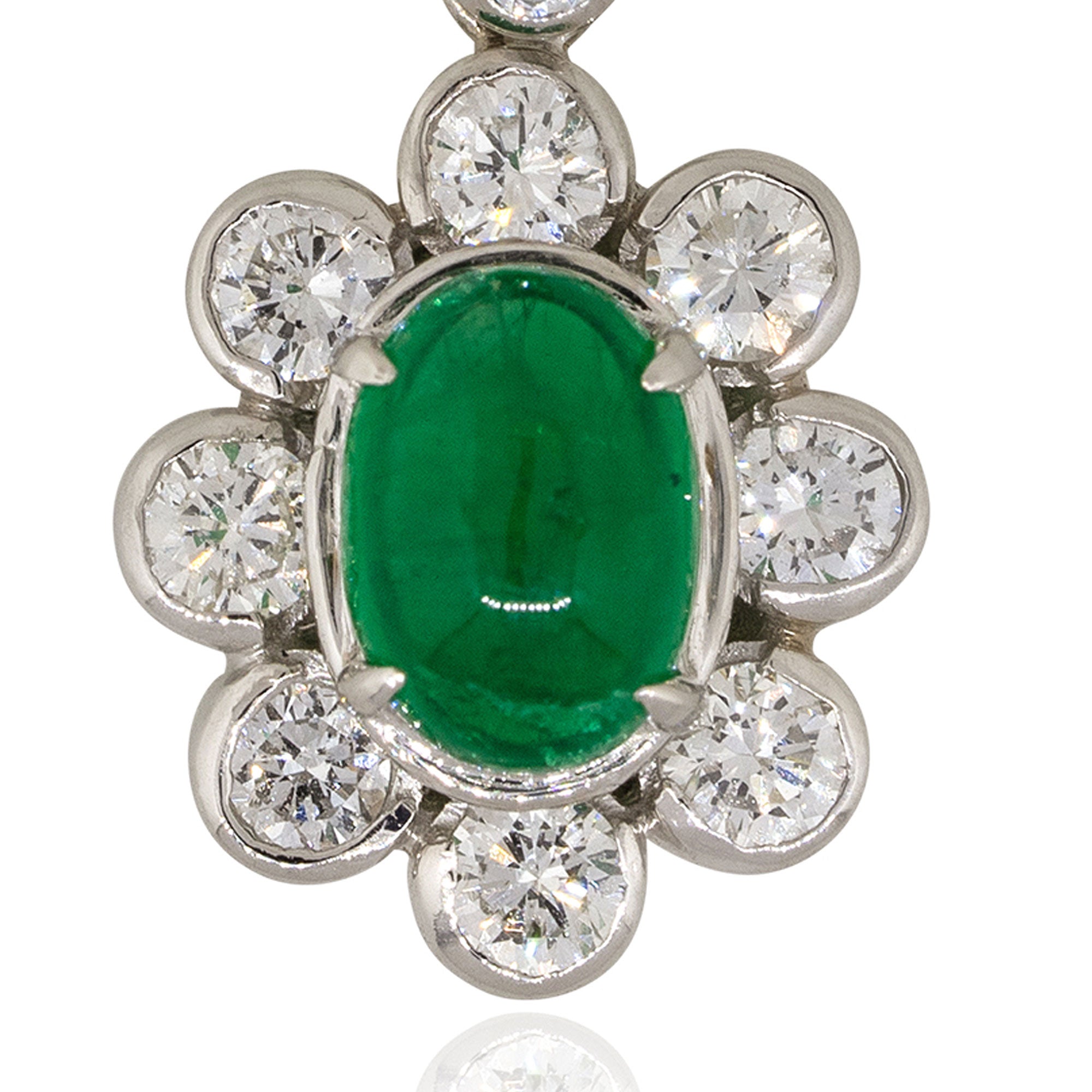 Platinum 1.14ct Emerald Cabochon Flower Pendant With Diamonds