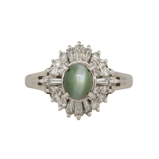 Platinum 1.35ct Cats Eye And Diamond Cocktail Ring