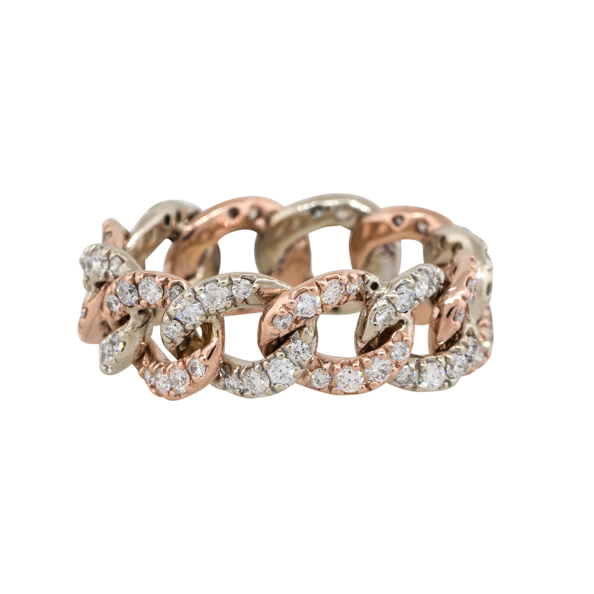 14k Two Tone 2ctw Round Diamond Pave Cuban Link Ring