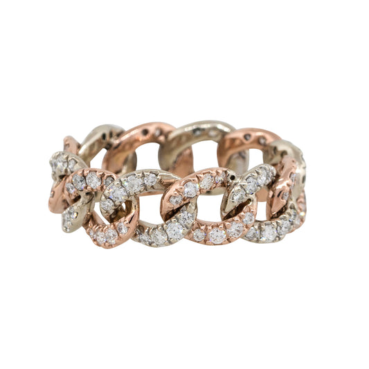14k Two Tone 2ctw Round Diamond Pave Cuban Link Ring
