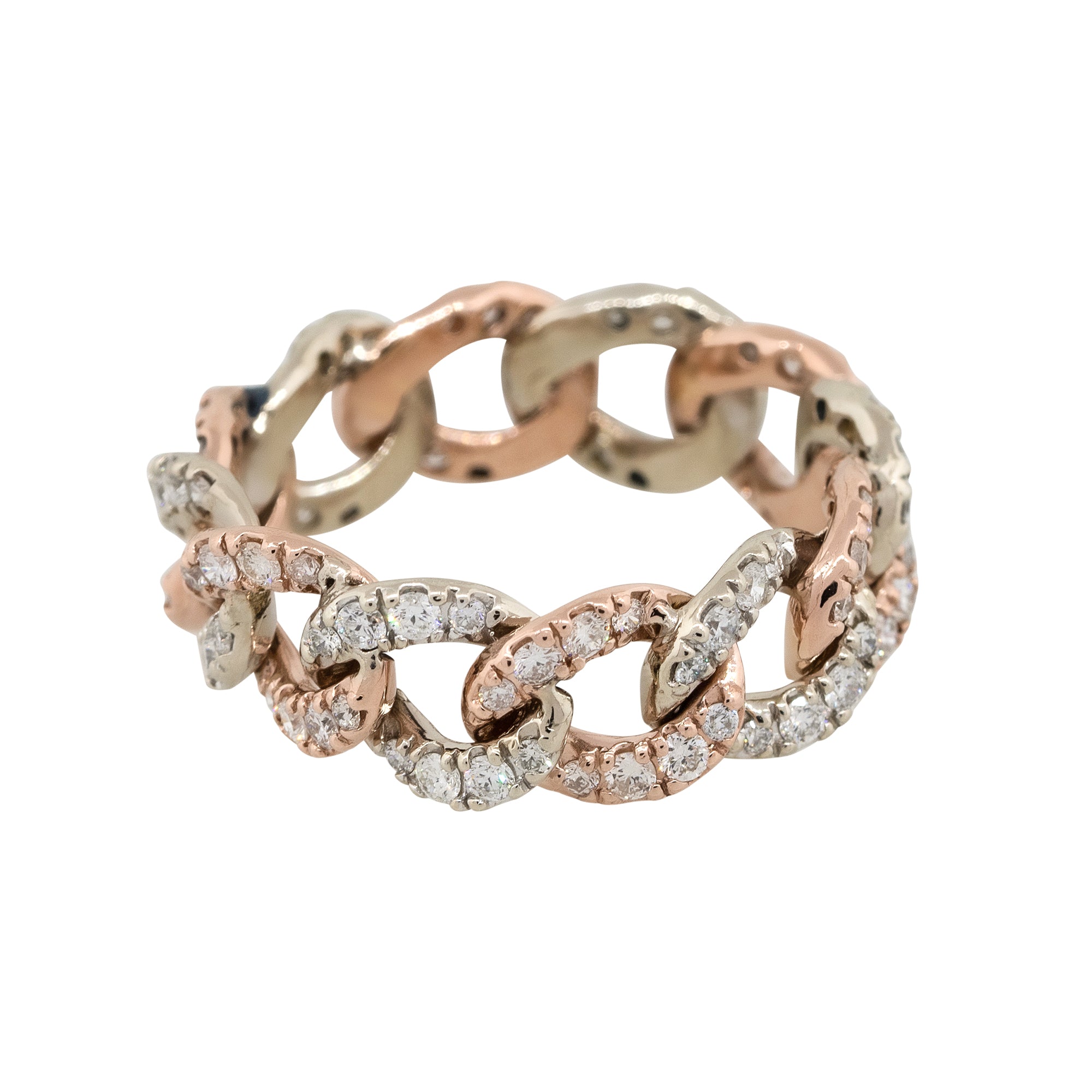 14k Two Tone 2ctw Round Diamond Pave Cuban Link Ring