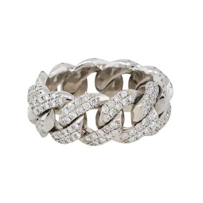 14k White Gold 2.5ctw Round Cut Diamond Pave Cuban Link Ring
