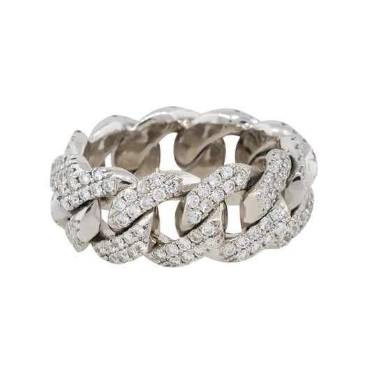 14k White Gold 2.5ctw Round Cut Diamond Pave Cuban Link Ring