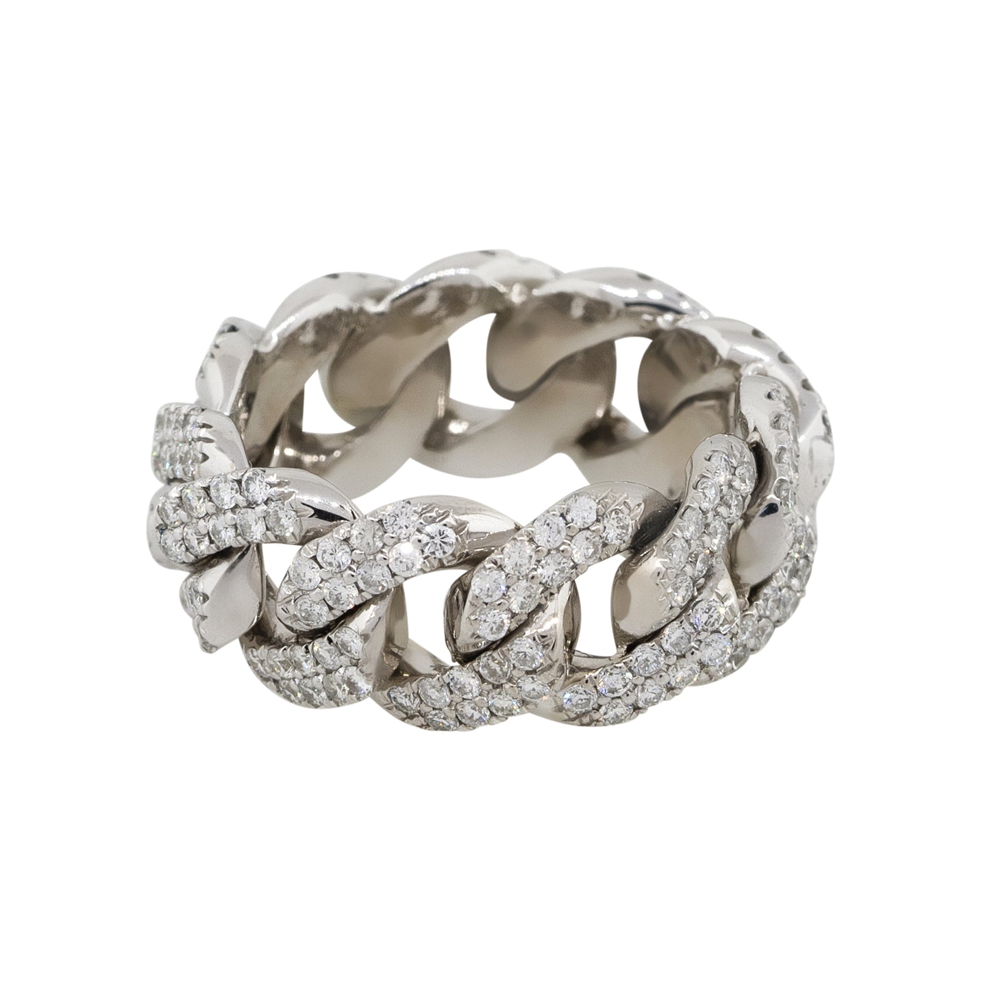 14k White Gold 2.5ctw Round Cut Diamond Pave Cuban Link Ring