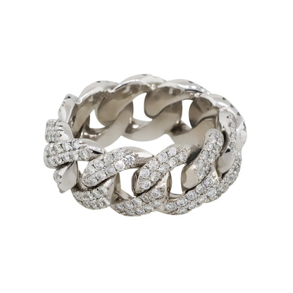 14k White Gold 2.5ctw Round Cut Diamond Pave Cuban Link Ring
