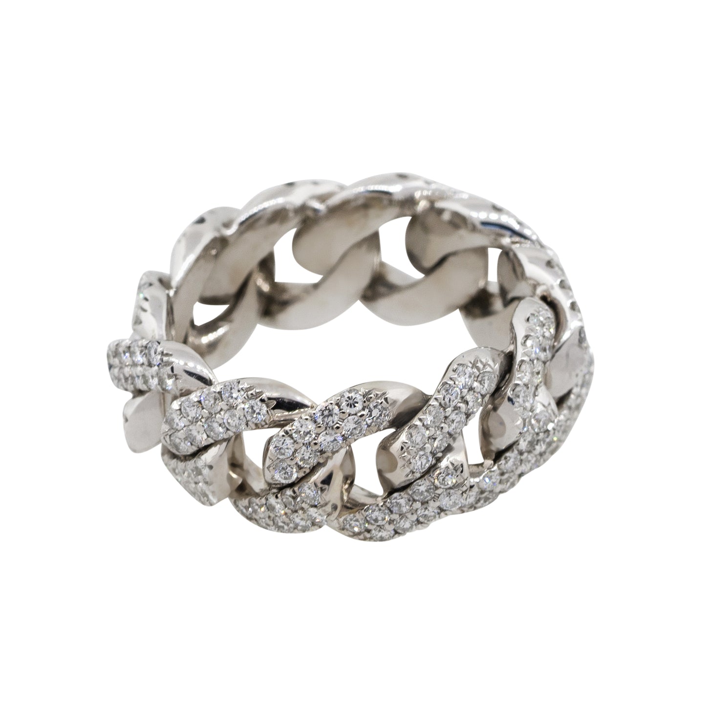 14k White Gold 2.5ctw Round Cut Diamond Pave Cuban Link Ring