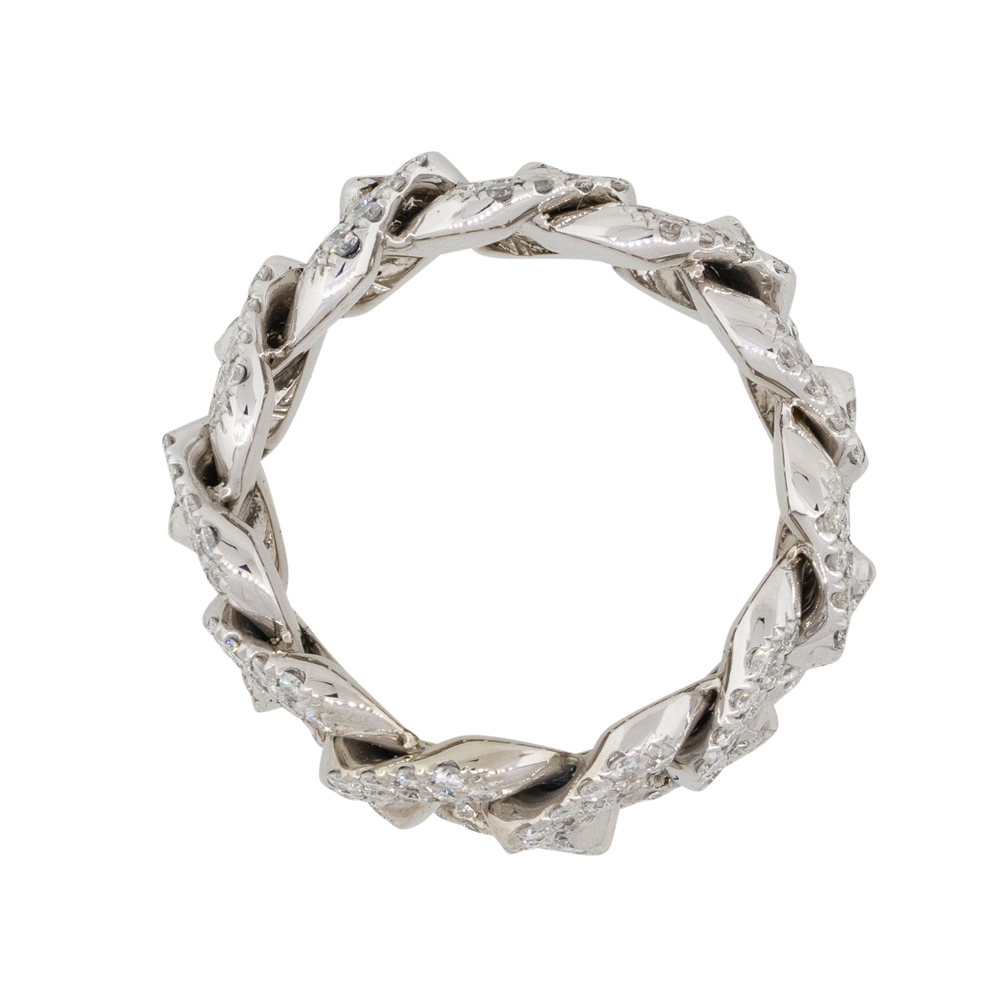 14k White Gold 2.5ctw Round Cut Diamond Pave Cuban Link Ring