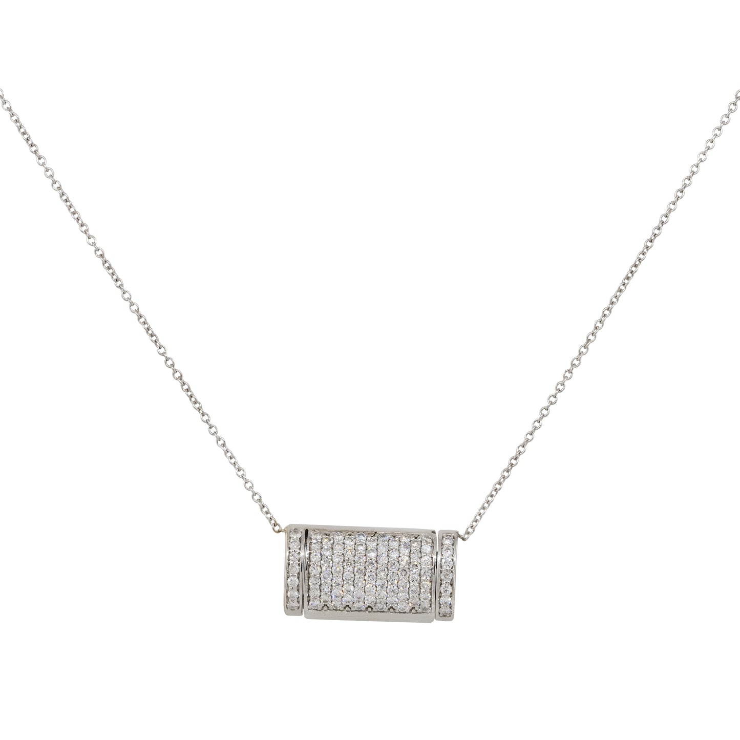 14k White Gold 1ctw Round Cut Pave Diamond Pendant Necklace
