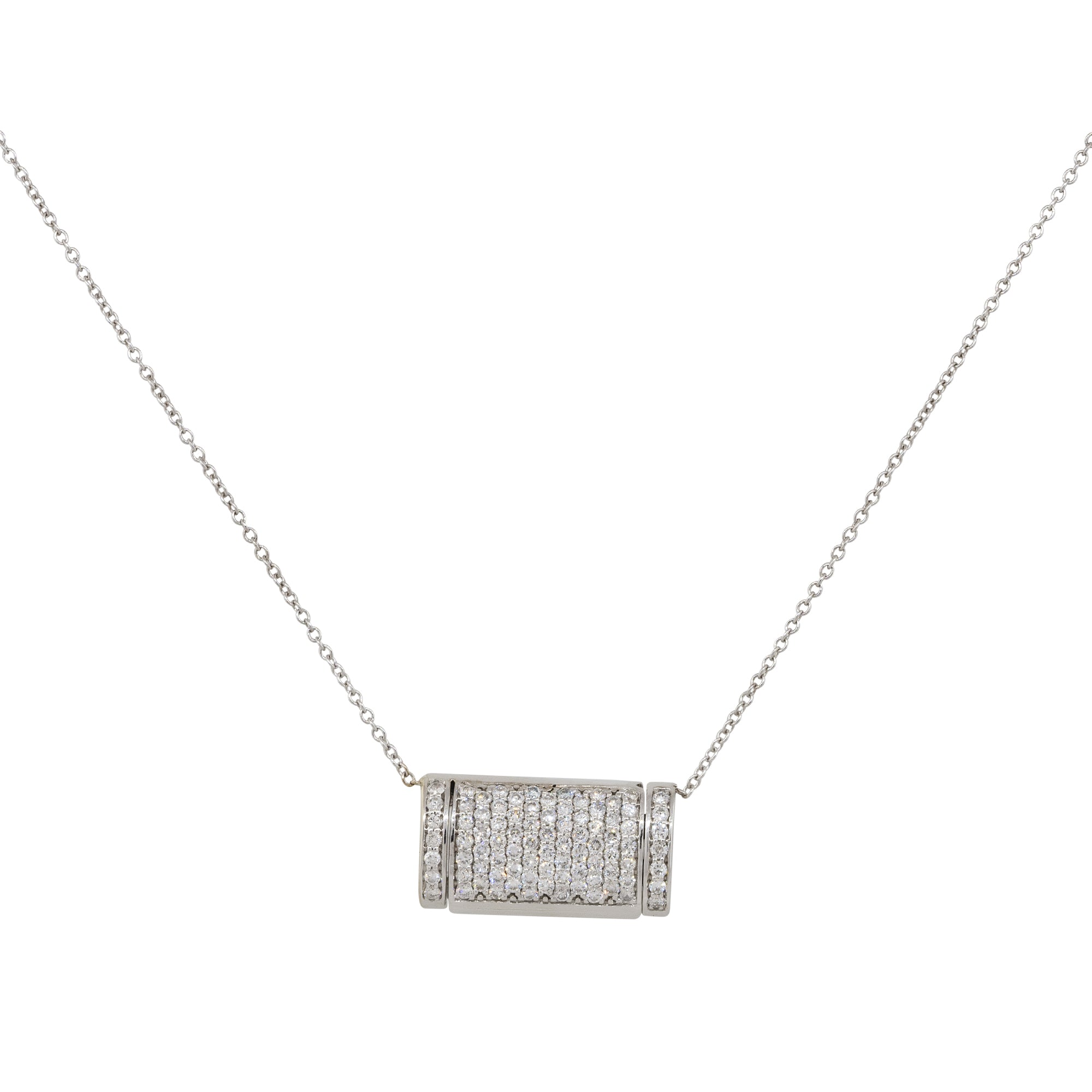 14k White Gold 1ctw Round Cut Pave Diamond Pendant Necklace