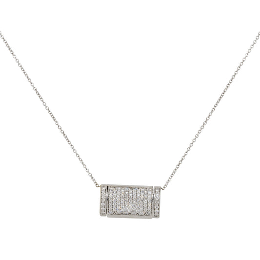 14k White Gold 1ctw Round Cut Pave Diamond Pendant Necklace
