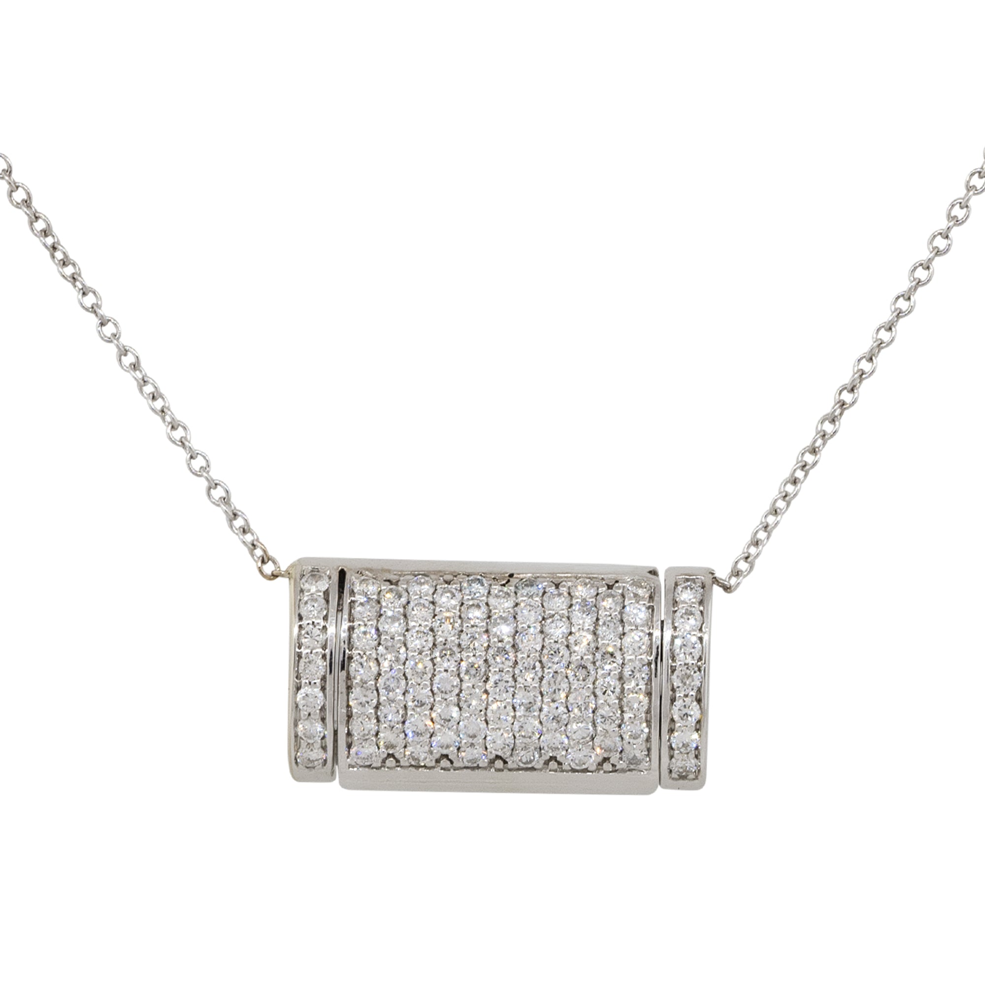 14k White Gold 1ctw Round Cut Pave Diamond Pendant Necklace