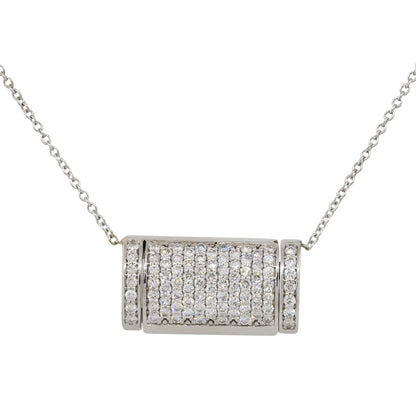 14k White Gold 1ctw Round Cut Pave Diamond Pendant Necklace