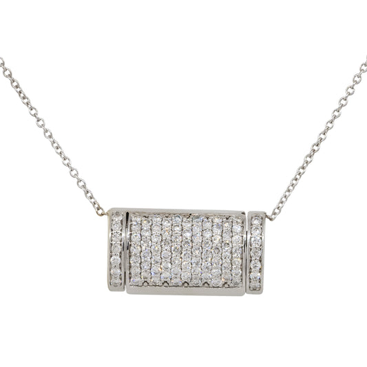 14k White Gold 1ctw Round Cut Pave Diamond Pendant Necklace