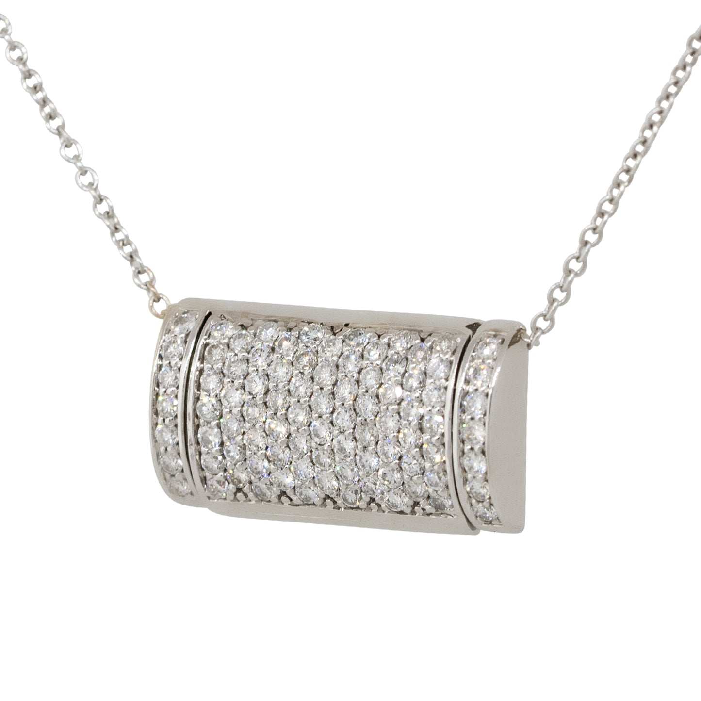 14k White Gold 1ctw Round Cut Pave Diamond Pendant Necklace