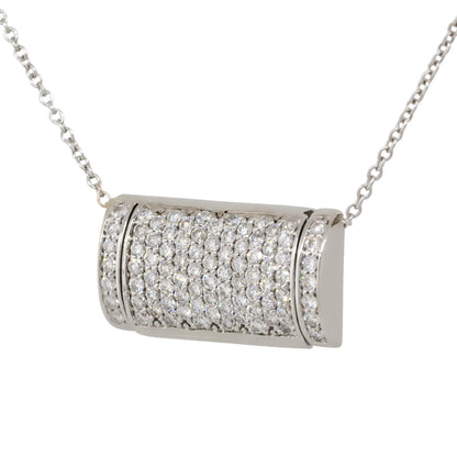 14k White Gold 1ctw Round Cut Pave Diamond Pendant Necklace