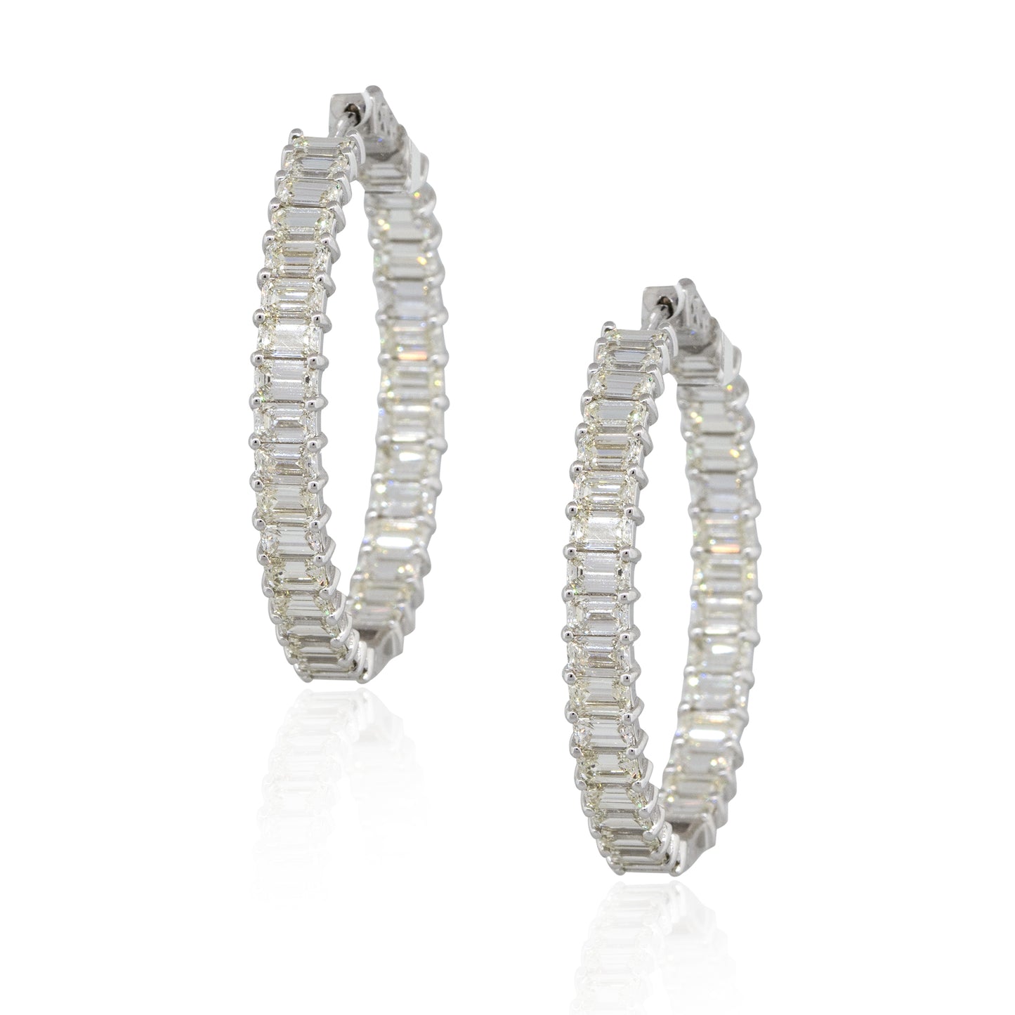 14k White Gold 11.75ctw Baguette Cut Diamond Inside Out Hoop Earrings