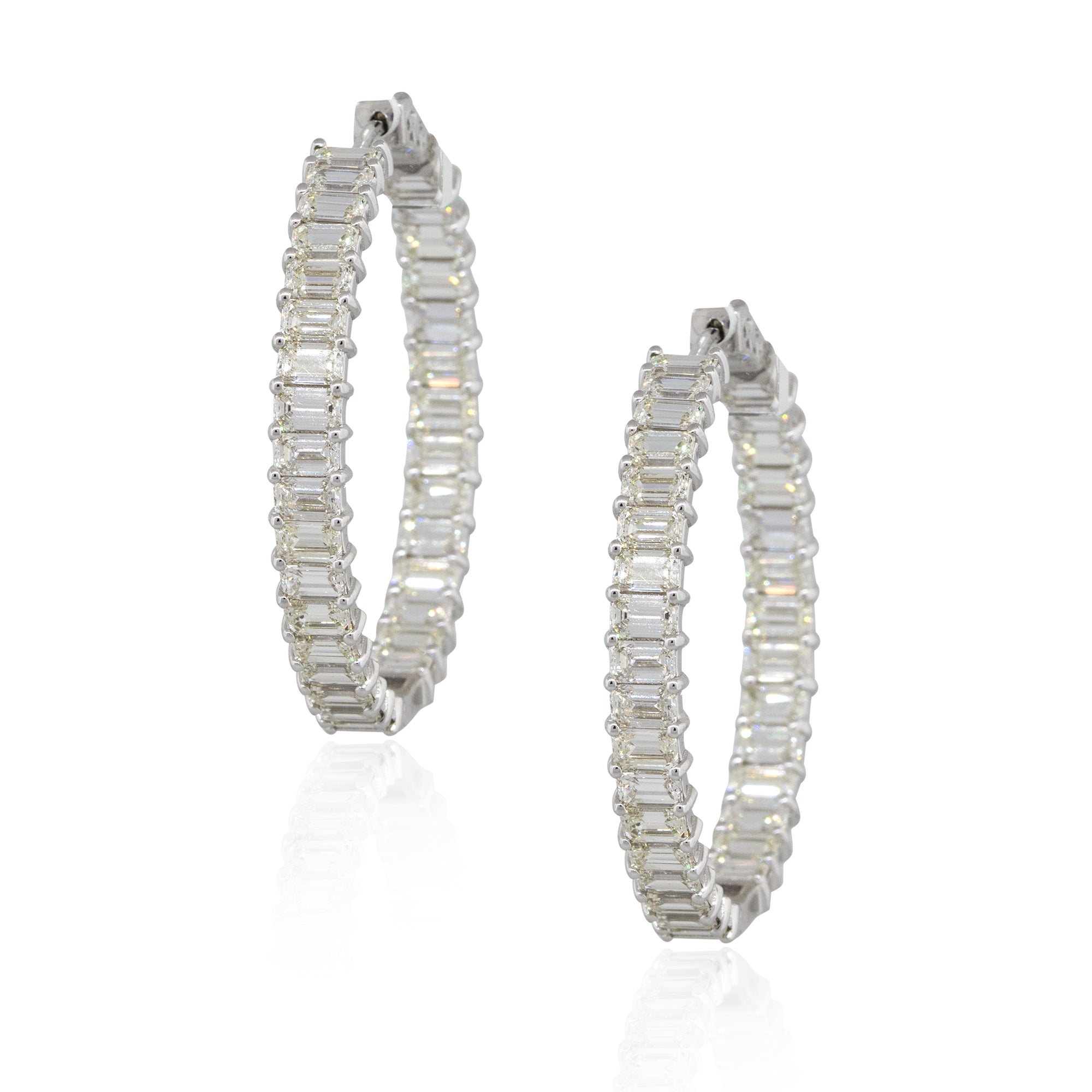 14k White Gold 11.75ctw Baguette Cut Diamond Inside Out Hoop Earrings