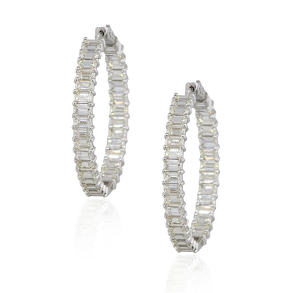 14k White Gold 11.75ctw Baguette Cut Diamond Inside Out Hoop Earrings