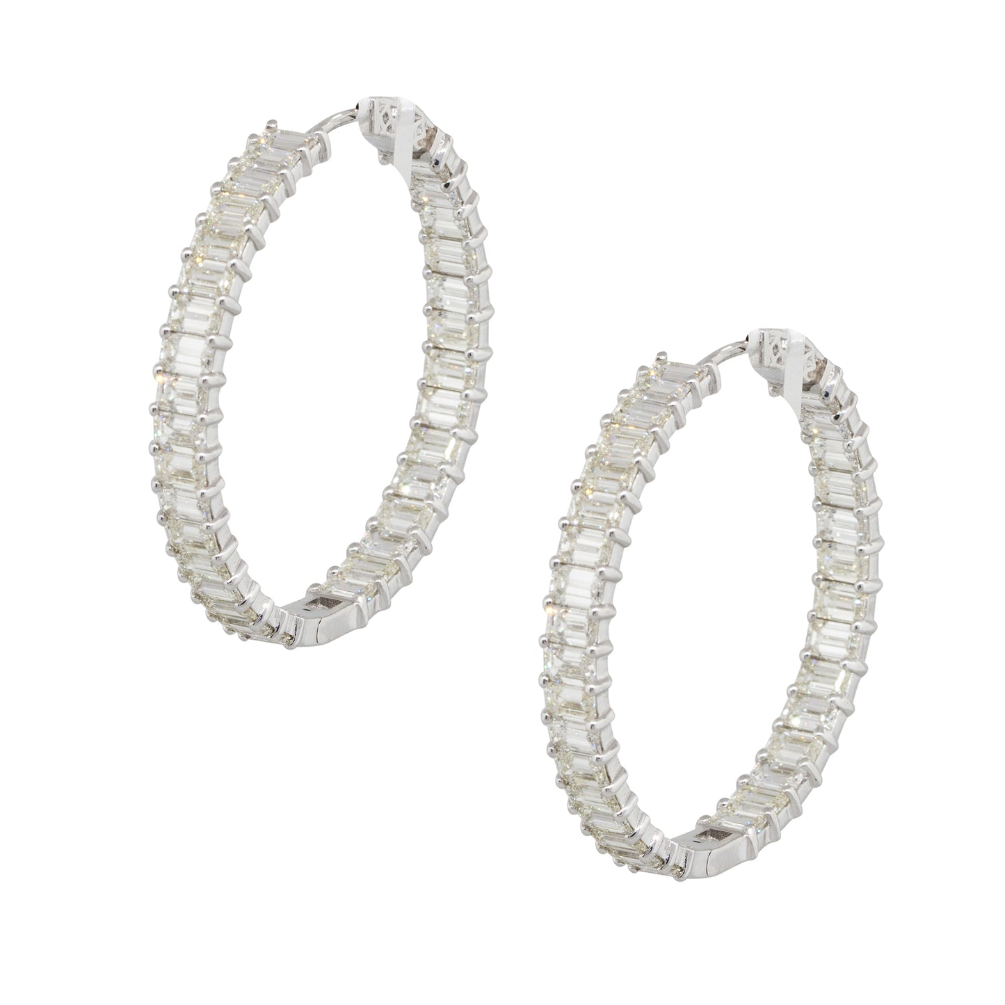 14k White Gold 11.75ctw Baguette Cut Diamond Inside Out Hoop Earrings