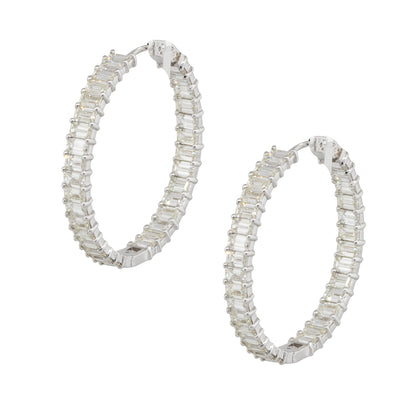 14k White Gold 11.75ctw Baguette Cut Diamond Inside Out Hoop Earrings