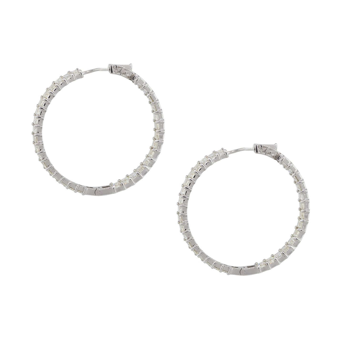 14k White Gold 11.75ctw Baguette Cut Diamond Inside Out Hoop Earrings