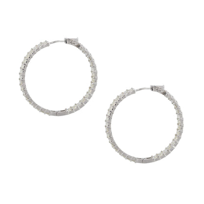 14k White Gold 11.75ctw Baguette Cut Diamond Inside Out Hoop Earrings