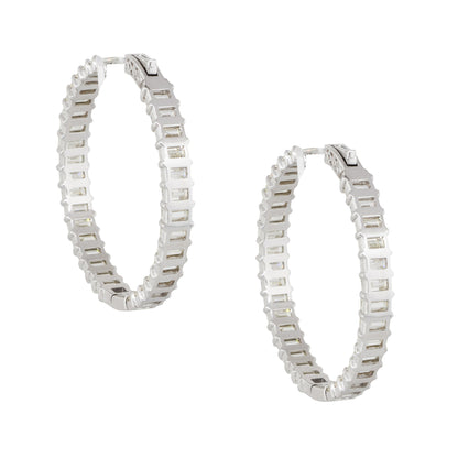 14k White Gold 11.75ctw Baguette Cut Diamond Inside Out Hoop Earrings