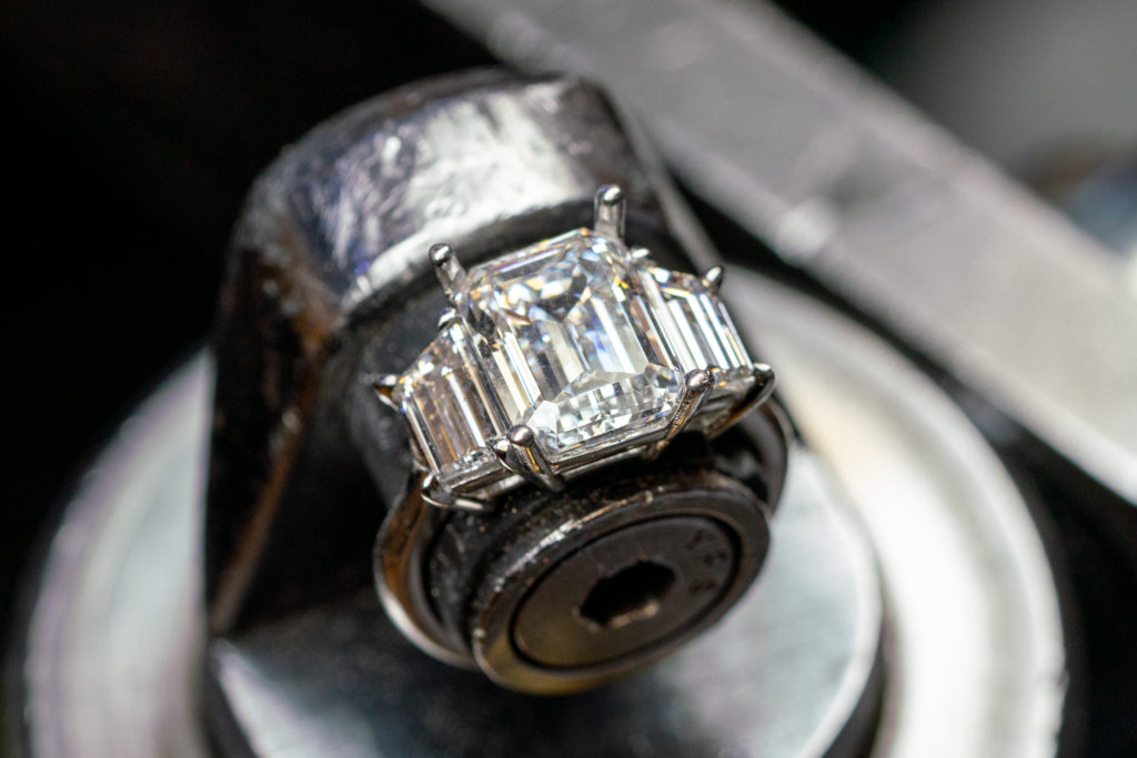 Close-up of a ring during polishing