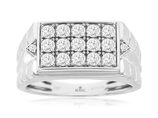 14k White Gold 1.0ctw Round Brilliant Diamond Three Row Ring