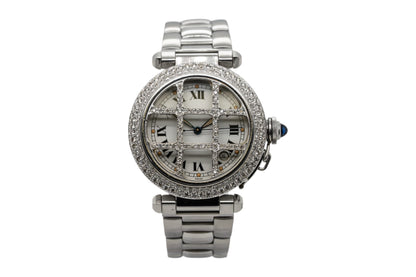Cartier Pasha 38mm Stainless Steel Watch with Aftermarket Diamonds Roman Dial