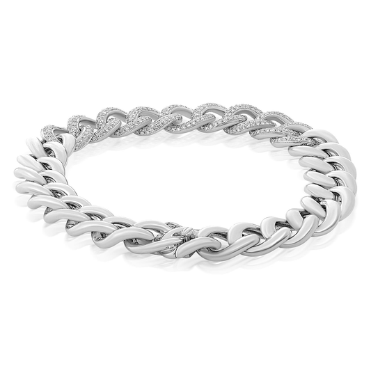 Curb Chain Bracelet with Pave Diamonds — view 2