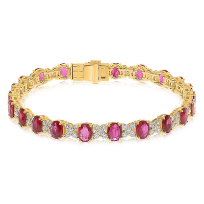 Yellow Gold Oval Ruby Bracelet — view 1