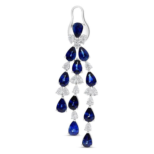 Pear Shaped Sapphire and Diamond Chandelier Drop Earrings — view 1