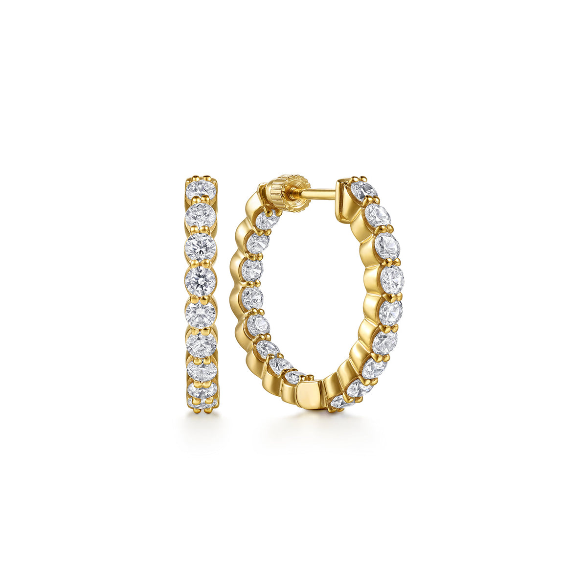 14K Yellow Gold 20mm Round Inside Out Diamond Hoop Earrings — Gabriel & Co. EG10863Y45JJ