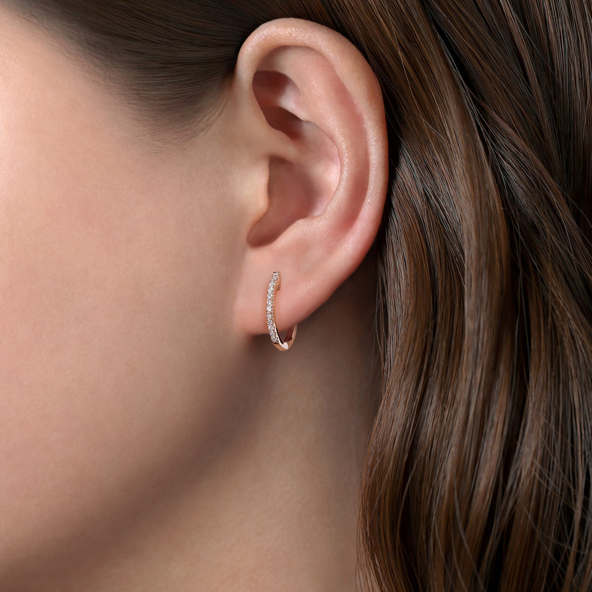 14K Rose Gold Classic 15mm Pave Diamond Huggies — Gabriel & Co. EG11122K45JJ