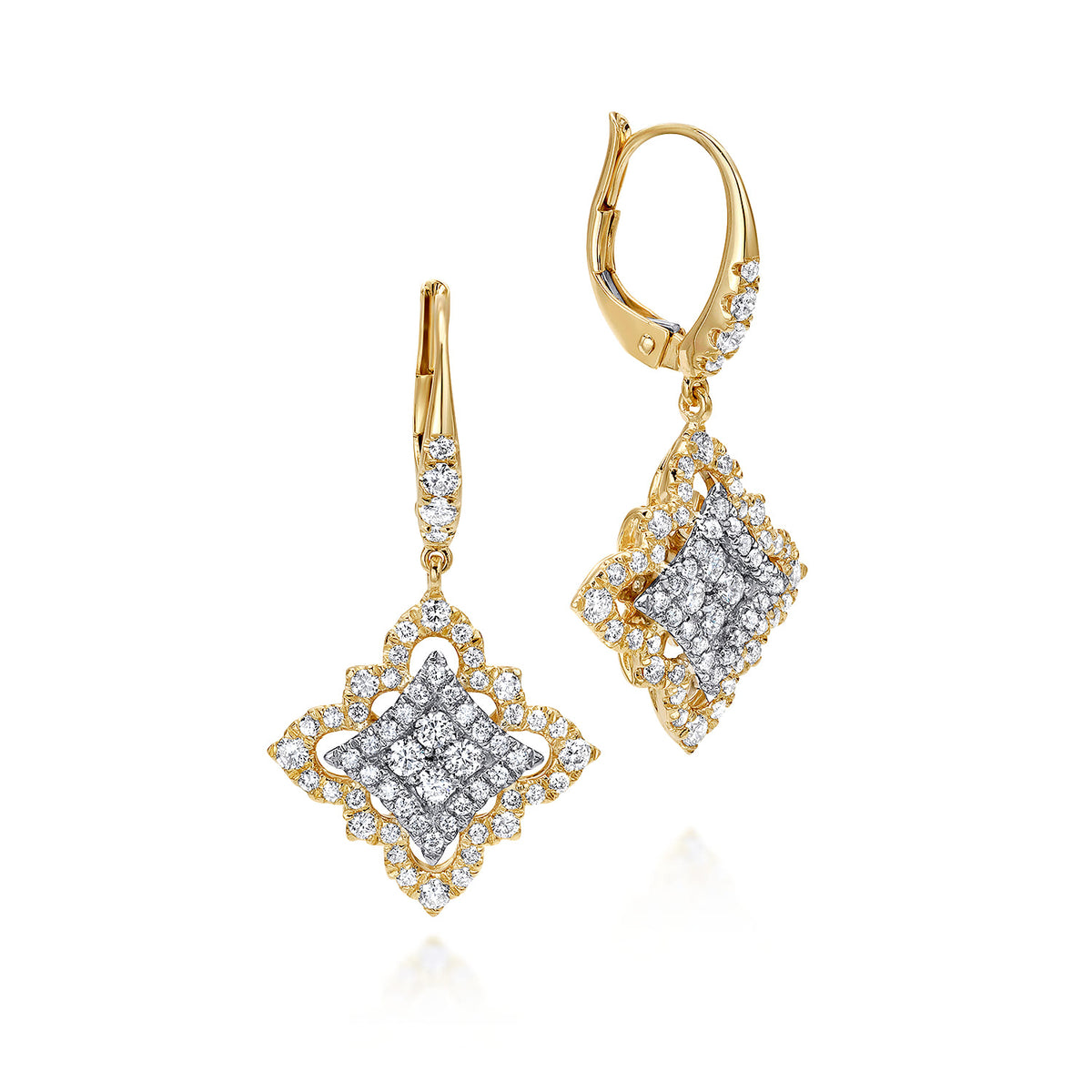 18K White-Yellow Gold Floral Diamond Drop Earrings — Gabriel & Co. EG12217M84JJ