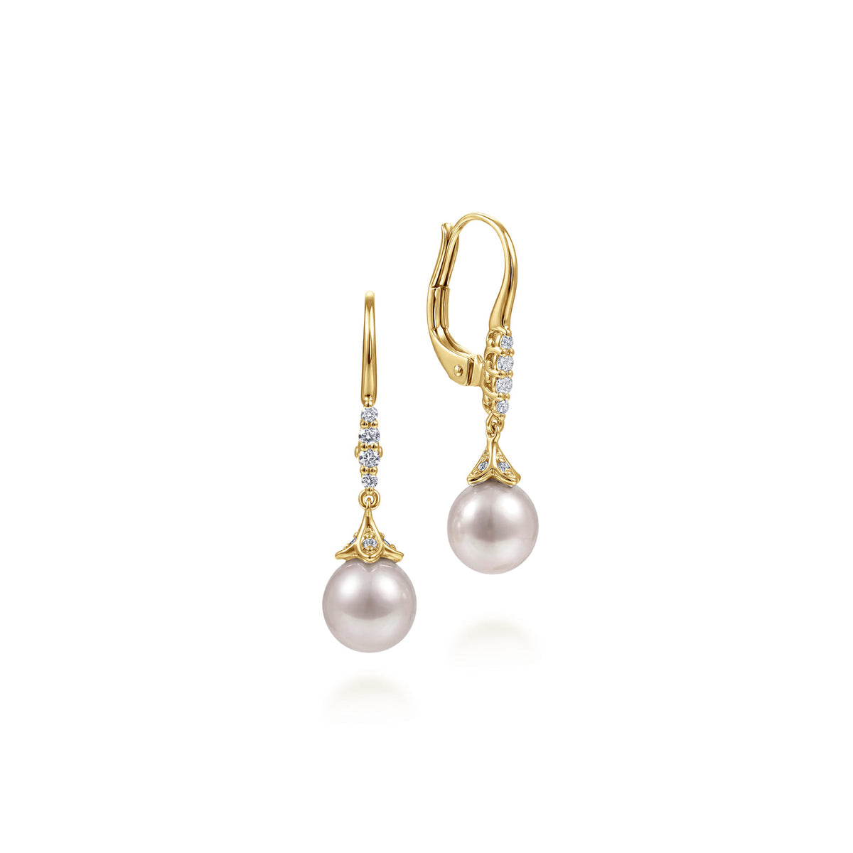 14K Yellow Gold Pave Diamond Pearl Drop Earrings — Gabriel & Co. EG12321Y45PL