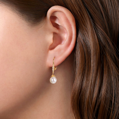14K Yellow Gold Pave Diamond Pearl Drop Earrings — Gabriel & Co. EG12321Y45PL
