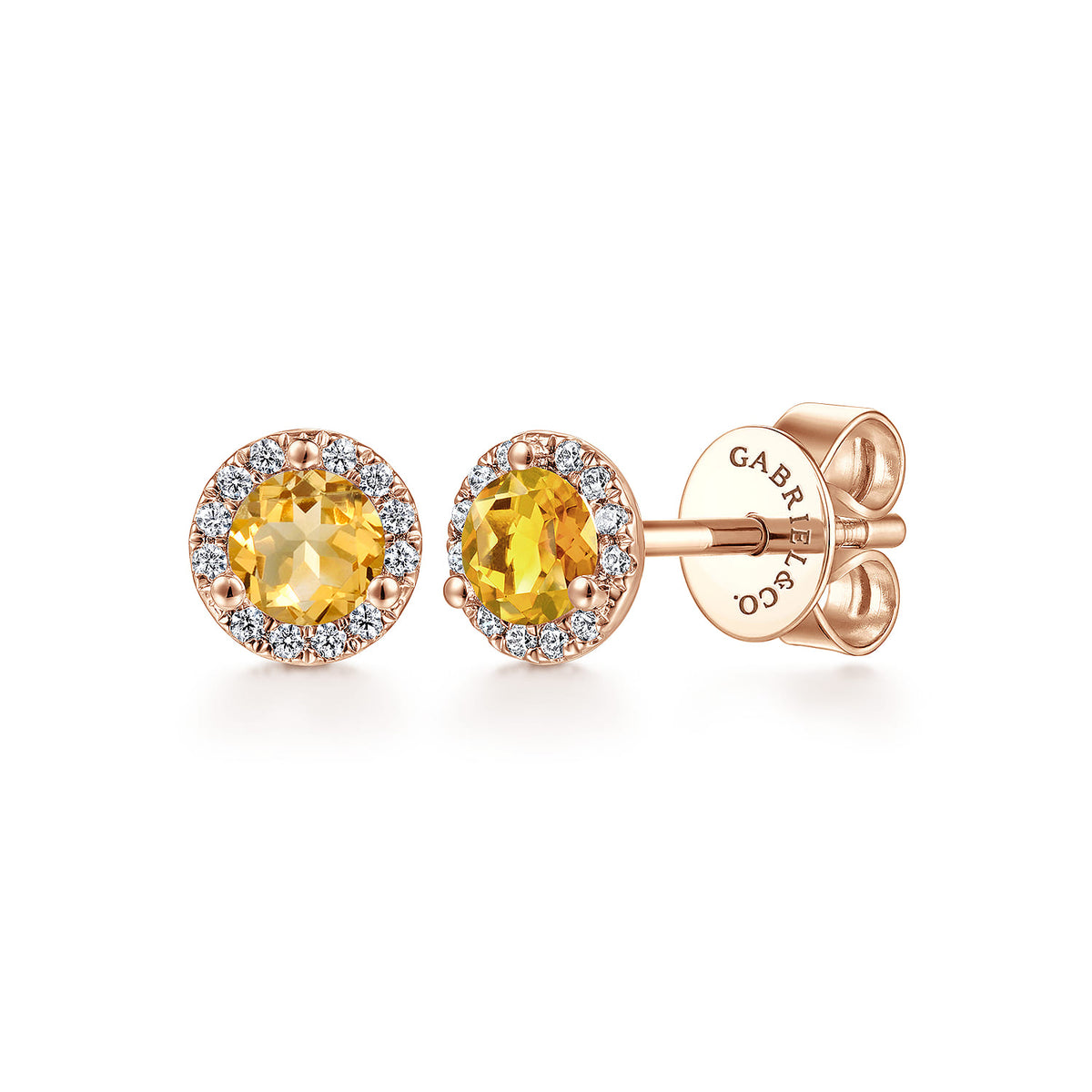 14k Rose Gold Round Halo Citrine and Diamond Stud Earrings — Gabriel & Co. EG12372K45CT