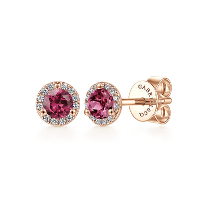 14K Rose Gold Pink Tourmaline & Diamond Halo Stud Earrings — Gabriel & Co. EG12372K45PT
