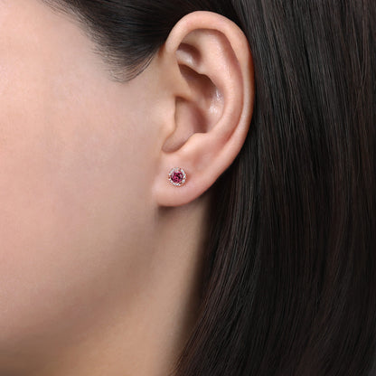 14K Rose Gold Pink Tourmaline & Diamond Halo Stud Earrings — Gabriel & Co. EG12372K45PT