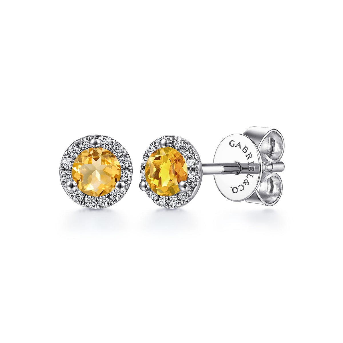 14K White Gold Halo Citrine and Diamond Stud Earrings — Gabriel & Co. EG12372W45CT